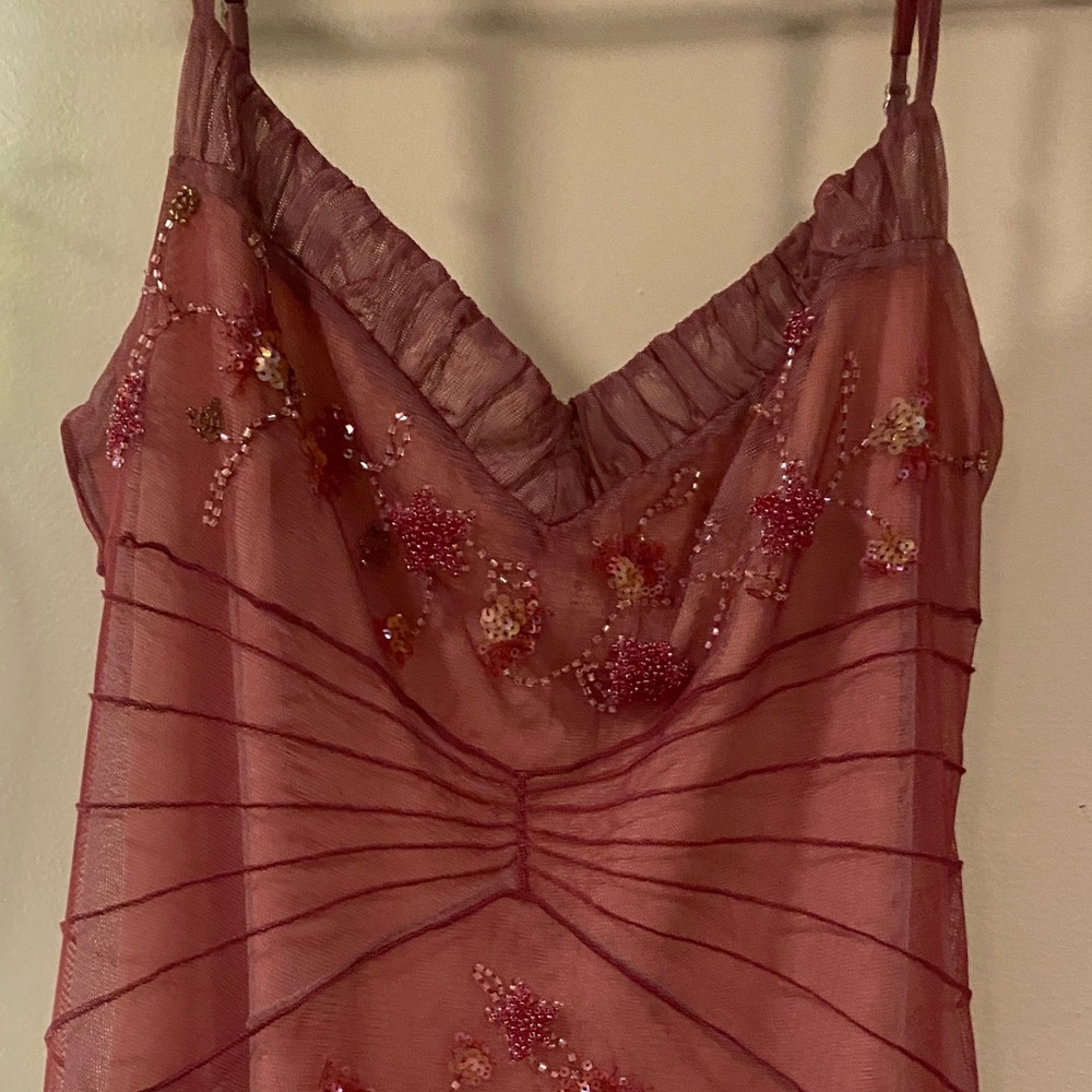 BCBGMaxAzria Embellished Sheer Midi Dress in Mauve - Picture 5 of 7